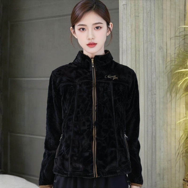 LAVAR 冬季女拉链立领湖绒厚款保暖外套