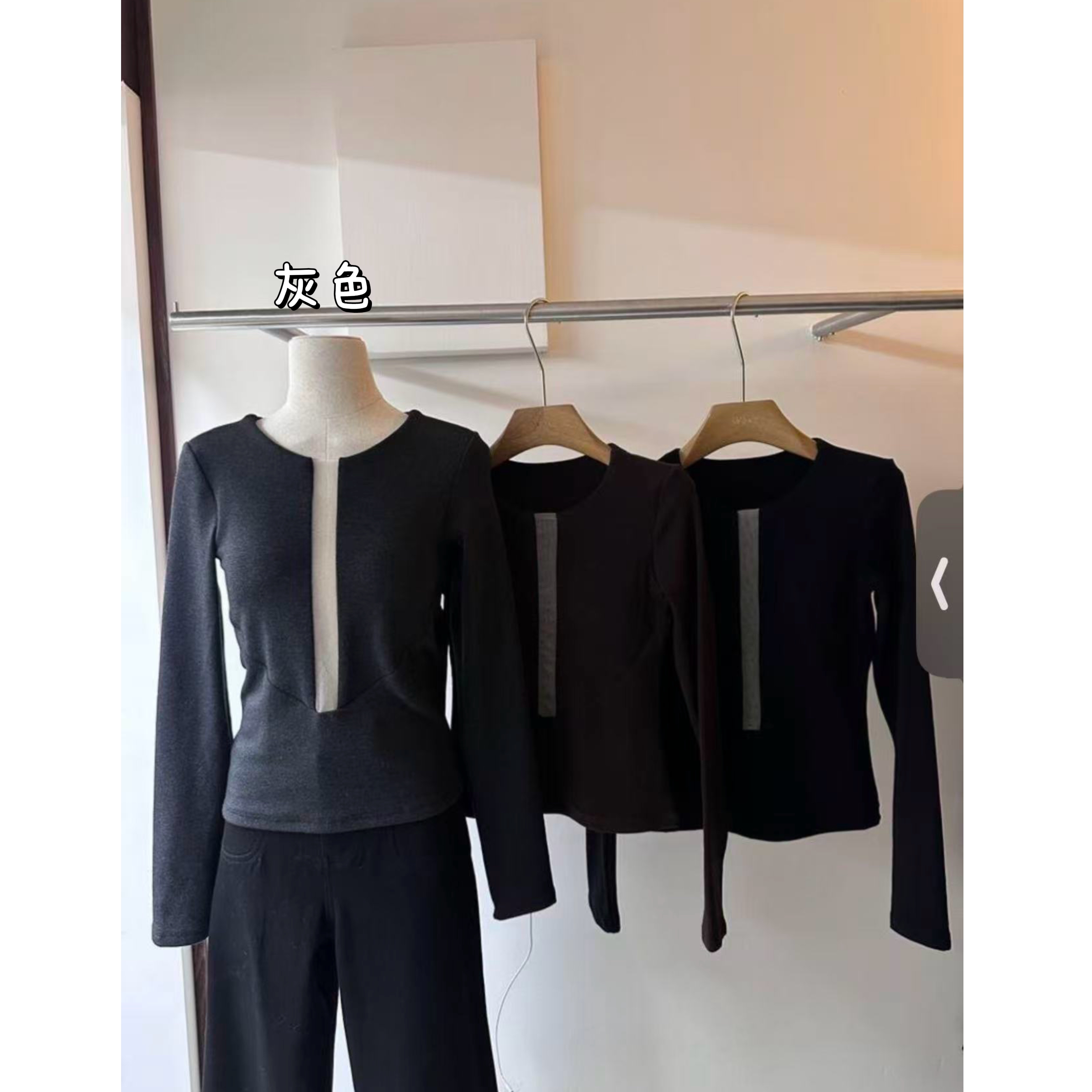 U-RR福（9RU2012#）自带胸垫 加绒拼接蕾丝镂空长袖T恤12-29