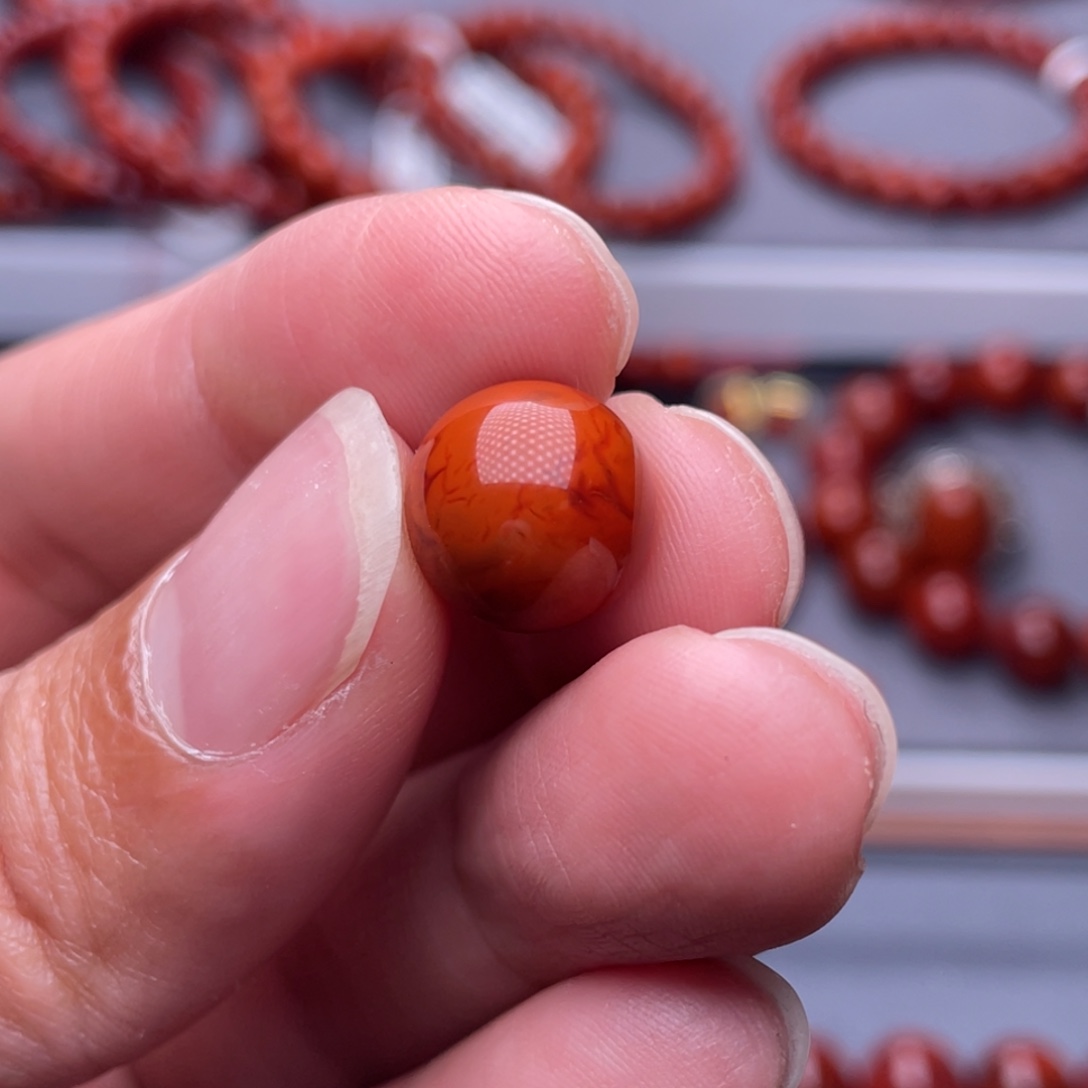木***木南红玛瑙未镶嵌配珠12mm瓦西柿子红火焰纹单珠