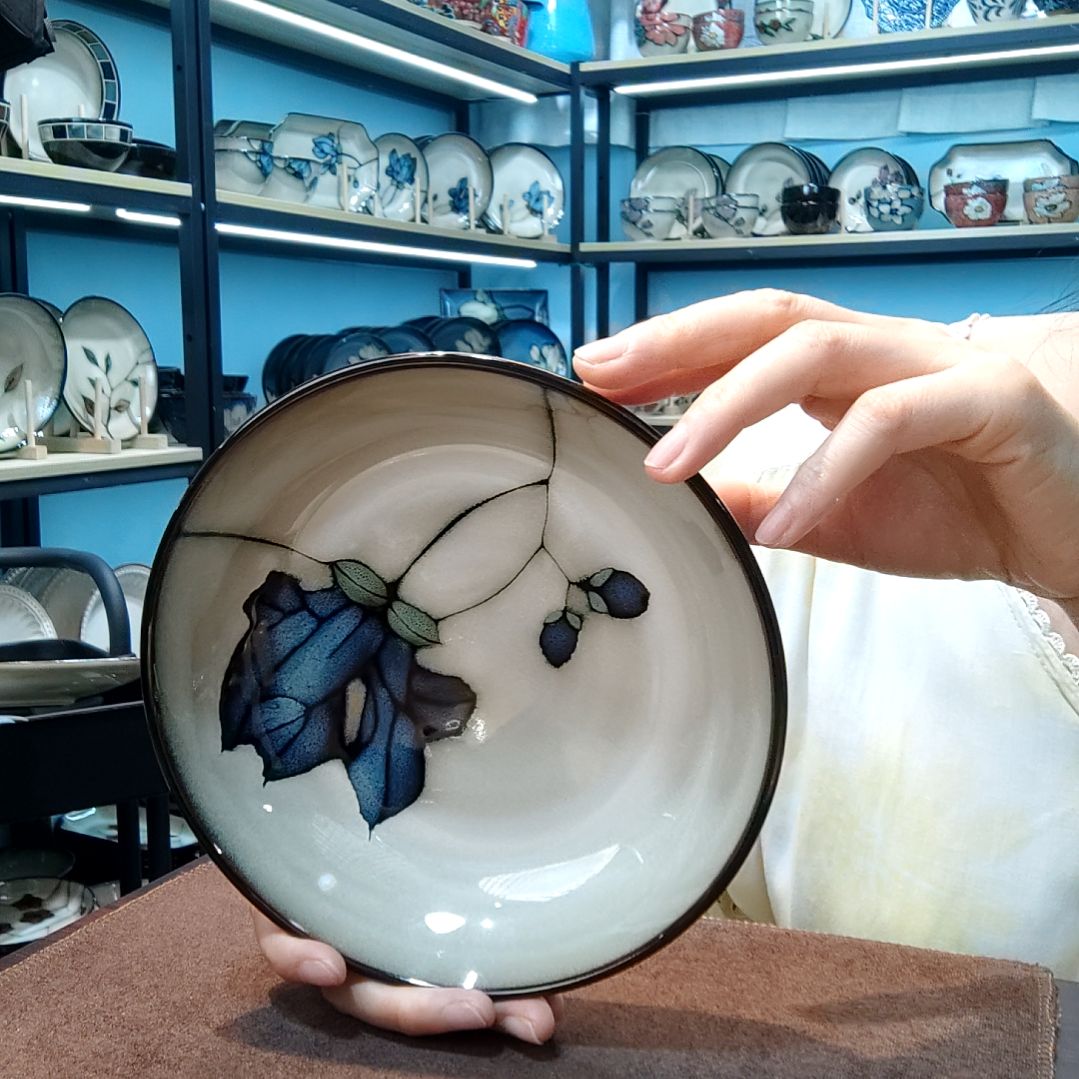 瓷片@****?小可陶瓷高温釉下彩一组四只小深盘