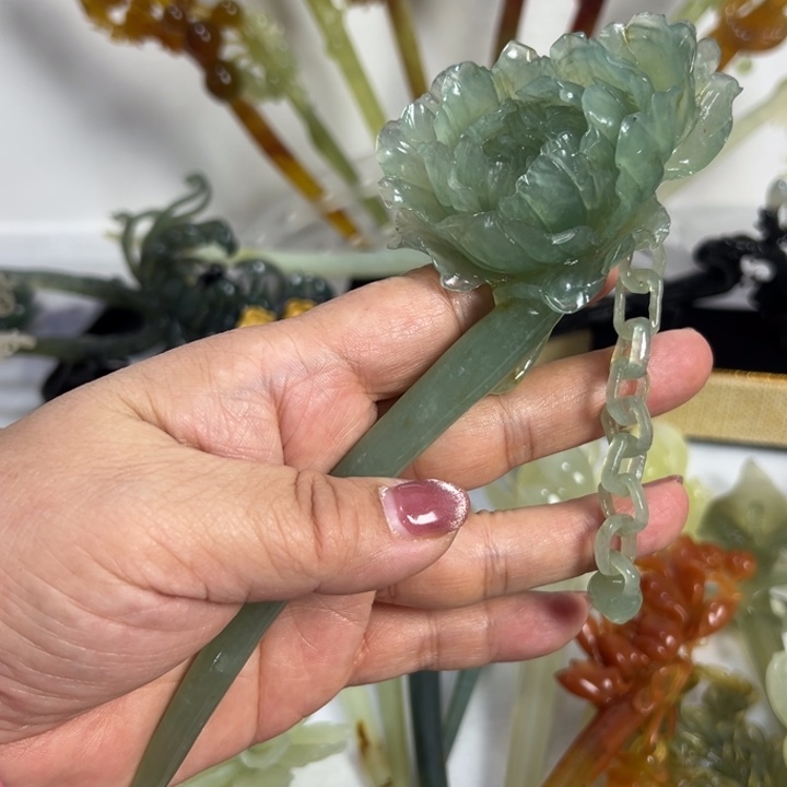 定制蛇纹石玉夏*毛货发饰