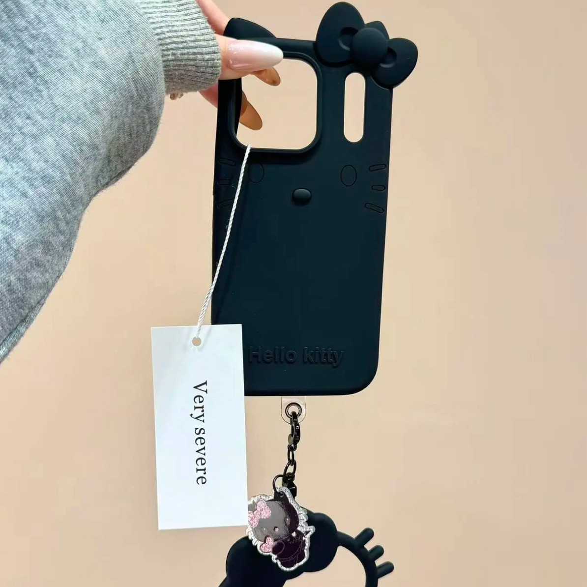 卡通可爱黑皮KT猫手环适用苹果17pro/16pro手机壳立体软硅胶网红