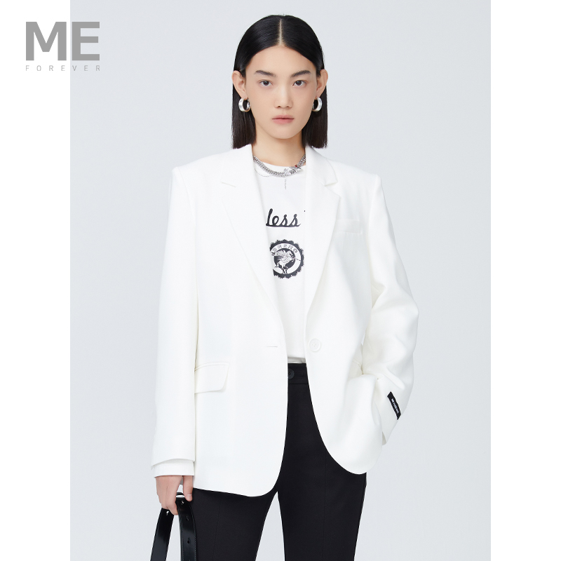 【贤哥粉丝专享】真我永恒白色西装外套女秋季设计感上衣
