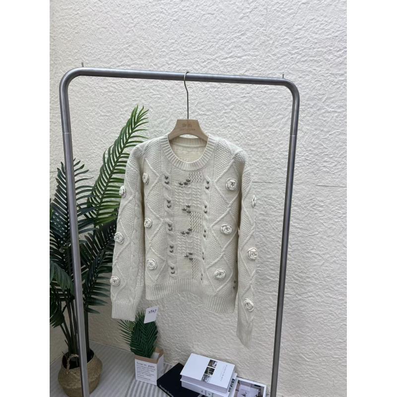 【硬货】3947轻奢设计师时尚百搭玫瑰刺绣宽松型刺绣针织打底女毛衣