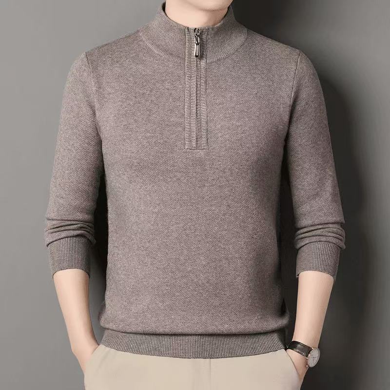 【100%绵羊毛】轻奢男士中年新款秋冬加厚立领毛衣纯色半拉链羊毛衫