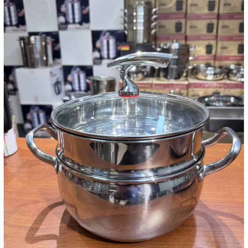 BH【飞鸟双层锅】24cm双层不锈钢汤锅家用煲汤锅煮汤锅电磁炉用
