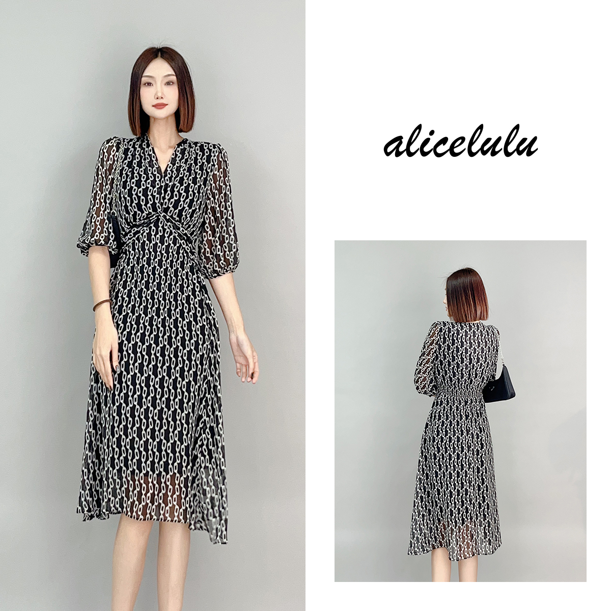 1【ALICE “优雅链接”连衣裙】链条印花 轻盈飘逸 S2138103J