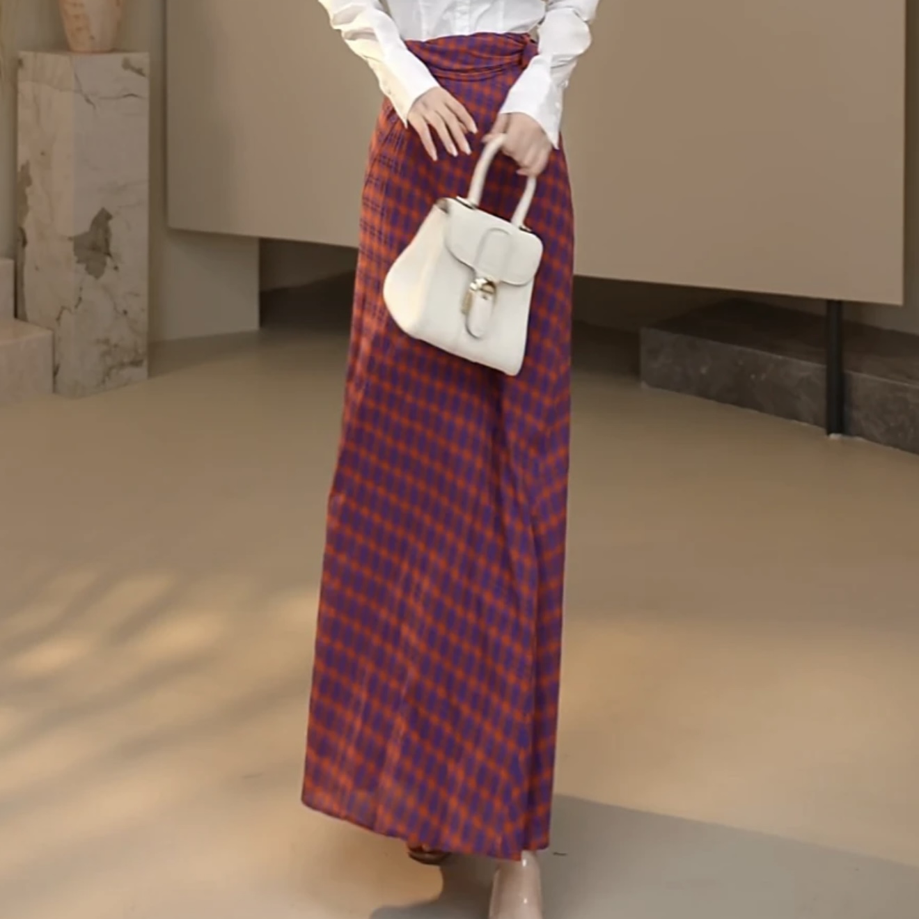 AMASS/阿玛施25夏日法式A字裙新款气质百搭红色格纹半身裙520021