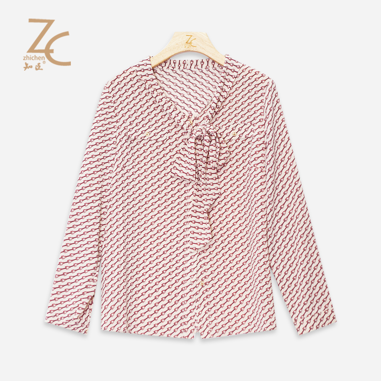 【商场同款】知臣秋季新品 韩系V领飘带长袖衬衫女 12233500