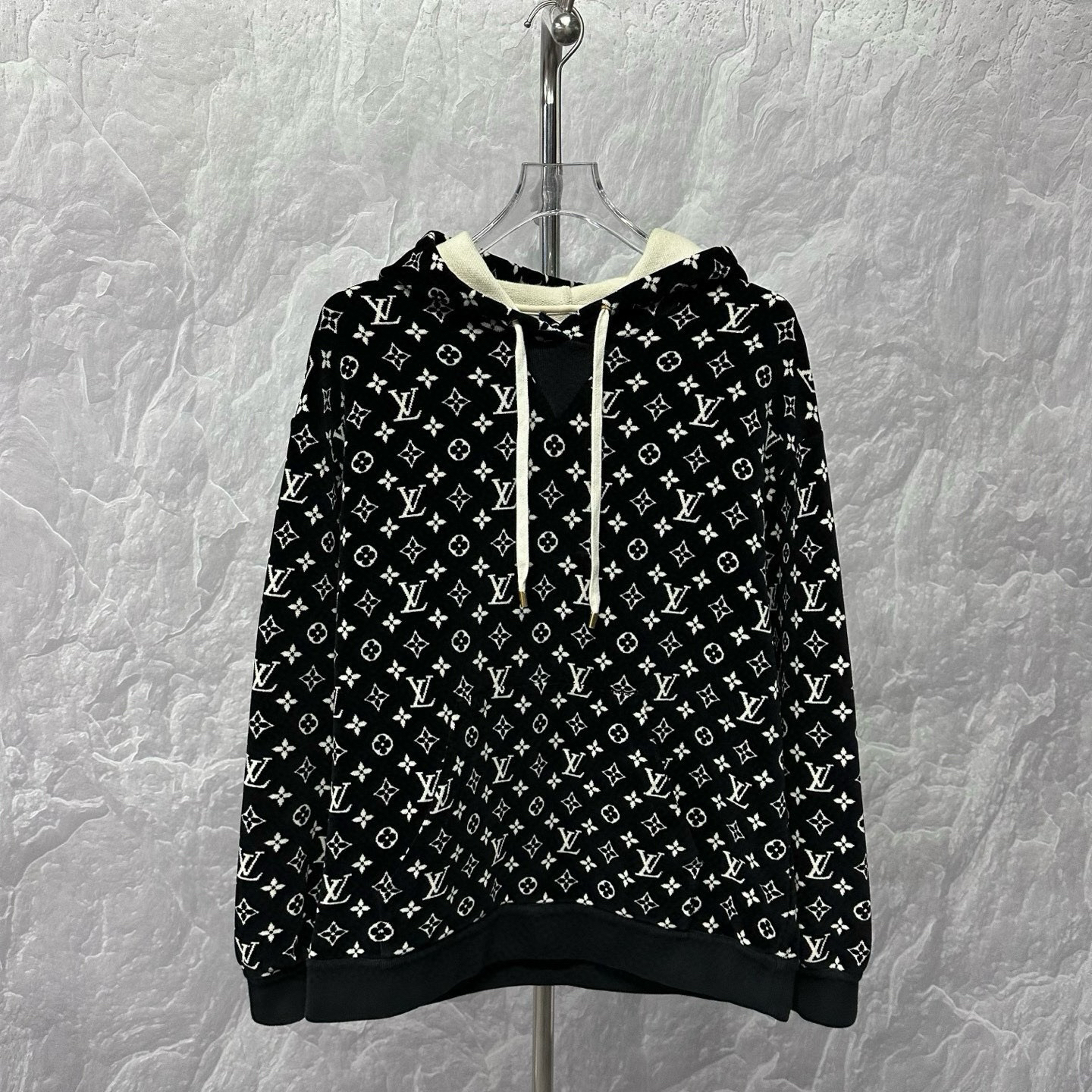 未使用 LouisVuitton/路易威登 满印logo丝绒连帽卫衣 M码 O00914
