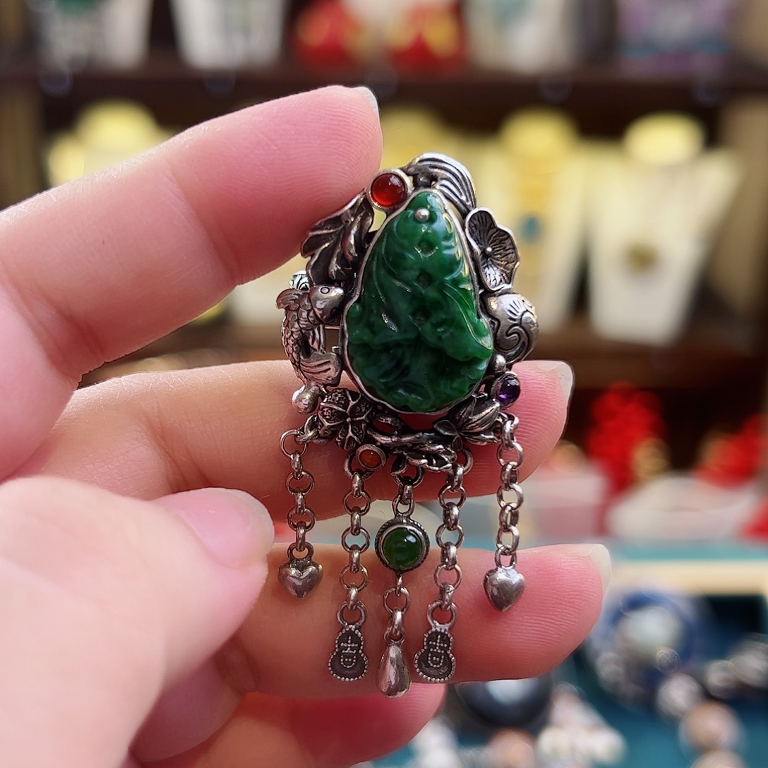 翡翠戒指银S925镶嵌古风