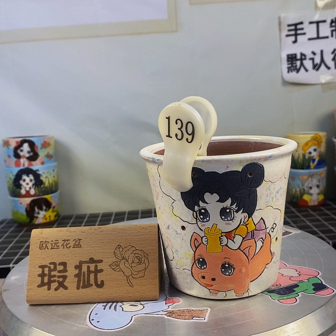 紫砂花盆红陶手绘花盆