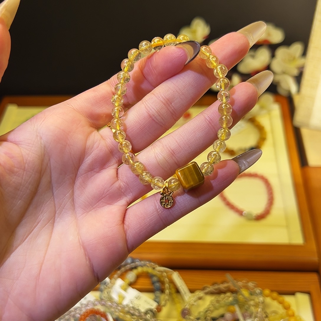 水晶手链银S925镶嵌-金发金虎