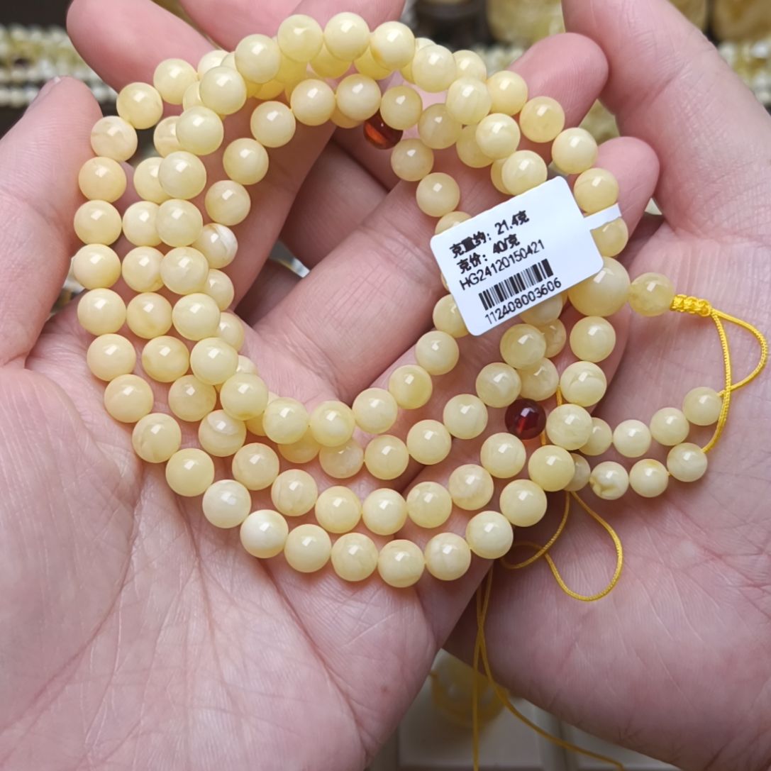 未镶嵌蜜蜡颈饰6圆珠108浓奶豆
