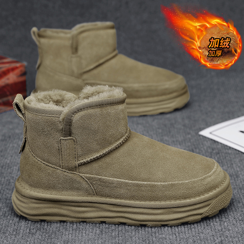 如东北雪地靴男冬季加绒保暖棉鞋皮毛一体防寒面包鞋防滑K55