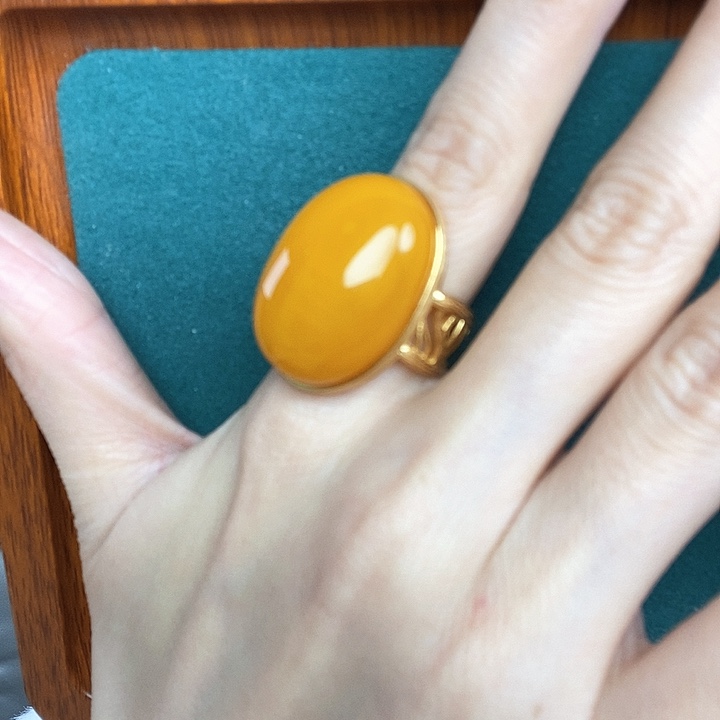 蜜蜡戒指银S925镶嵌戒指