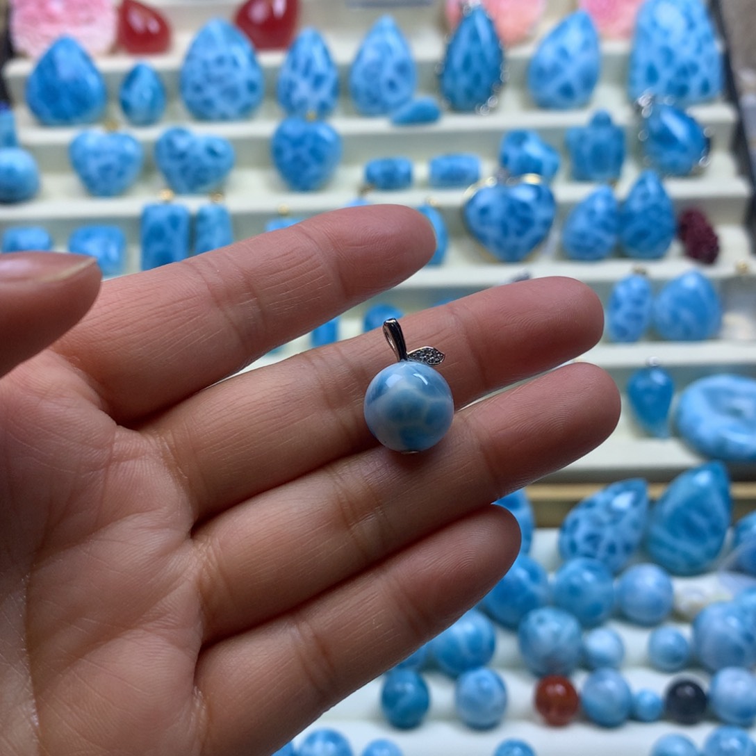 针钠钙石（海纹石）颈饰银S925镶嵌