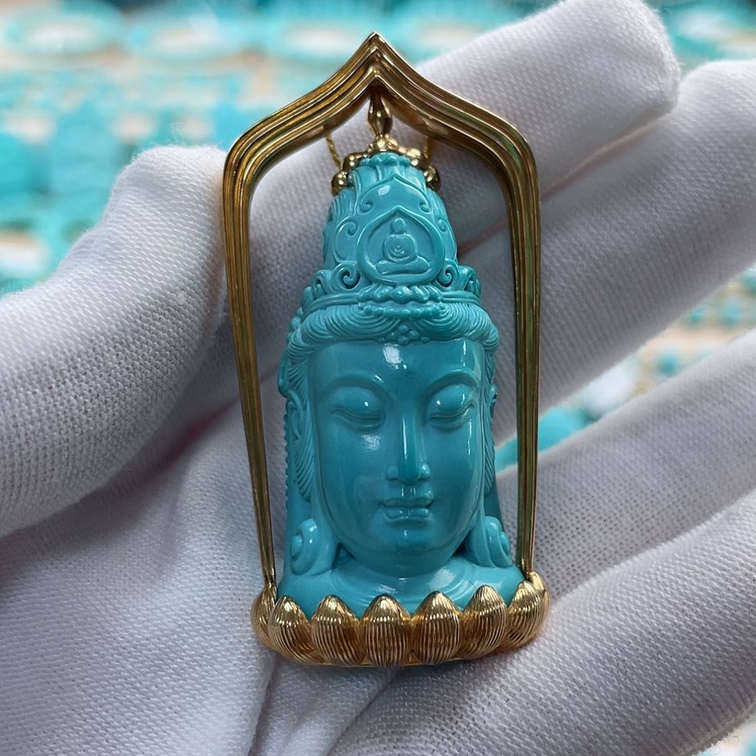 绿松石珠宝奇石18K金镶嵌