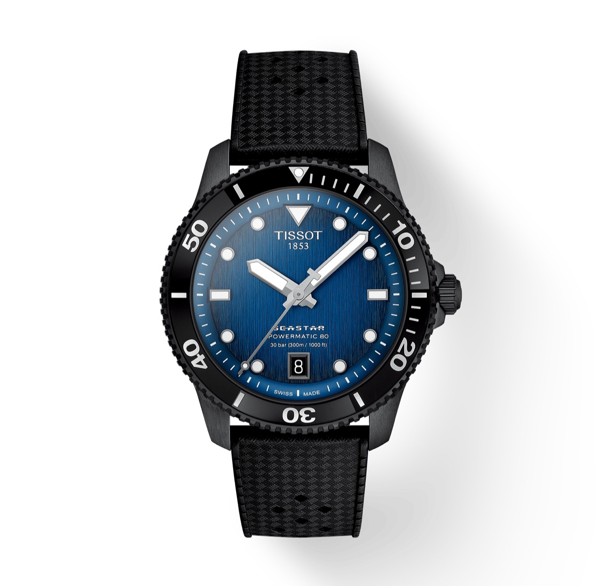 99新 Tissot/天梭 海星蓝盘胶带款/表径40mm男士潜水表运动腕表男