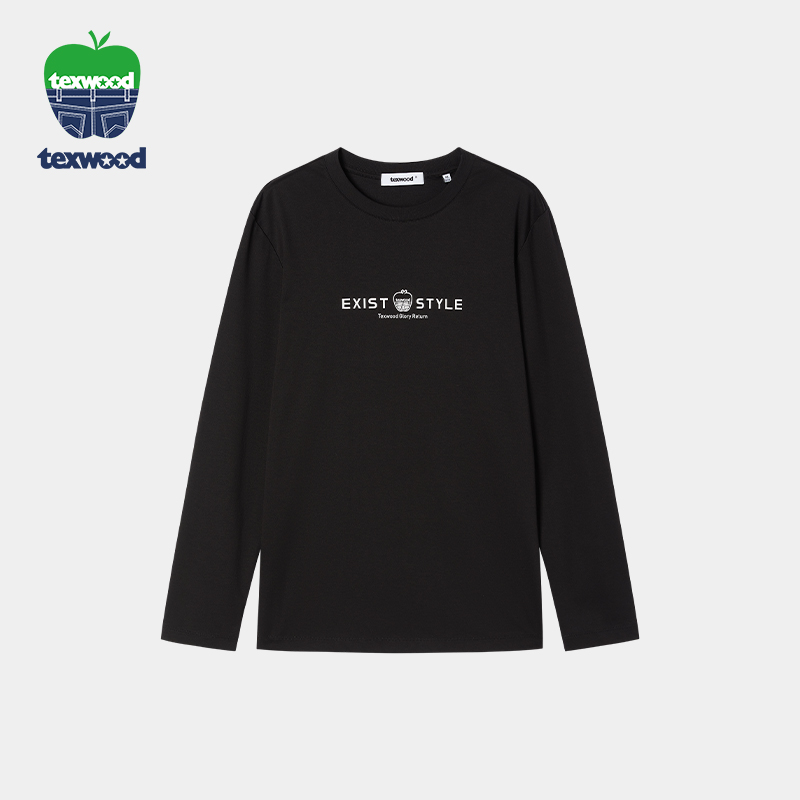 TEXWOOD苹果T恤男新款高级长袖上衣休闲男式体恤中青年圆领t恤衫
