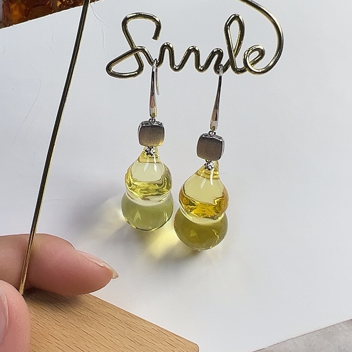 金珀银S925镶嵌耳饰金珀