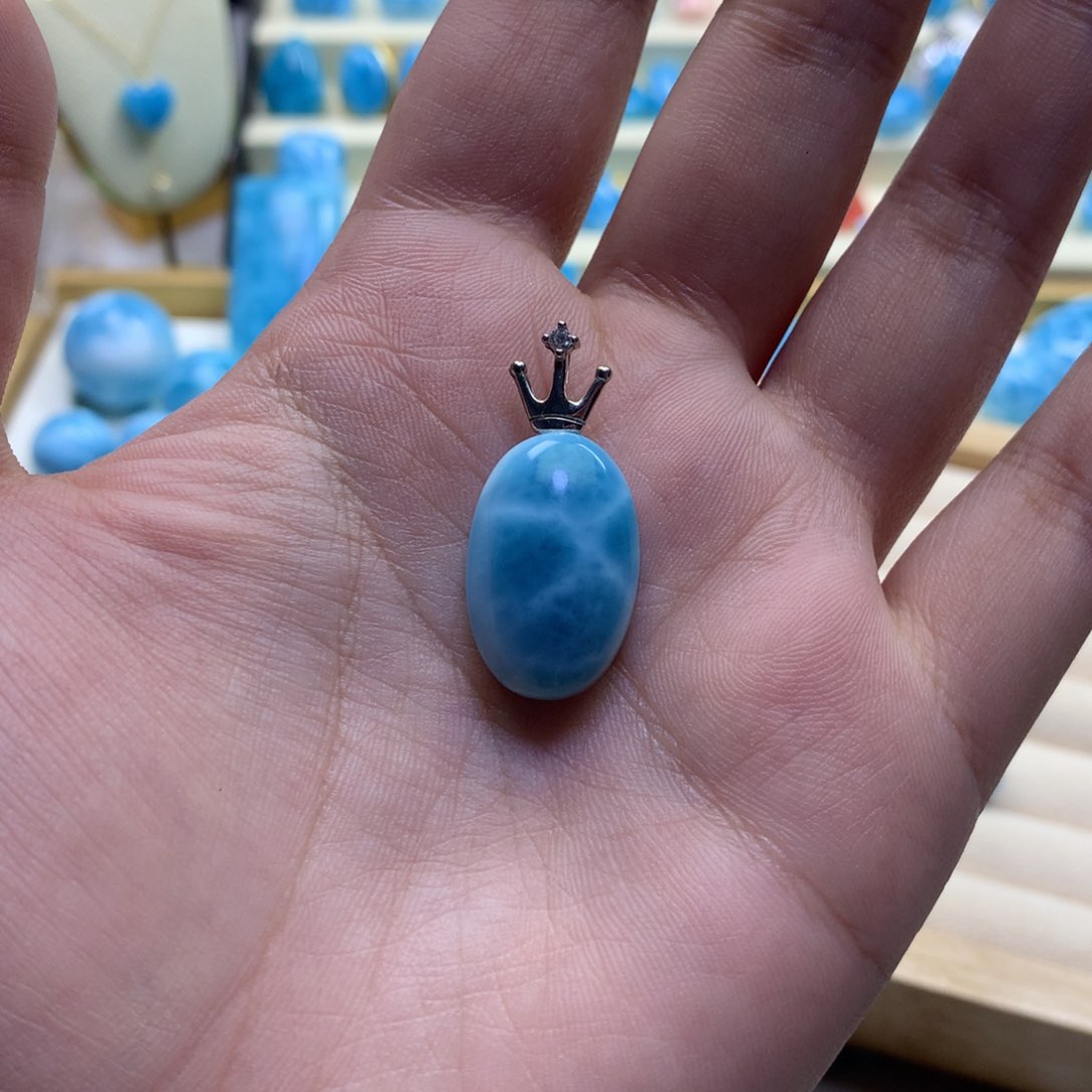 针钠钙石（海纹石）颈饰银S925镶嵌