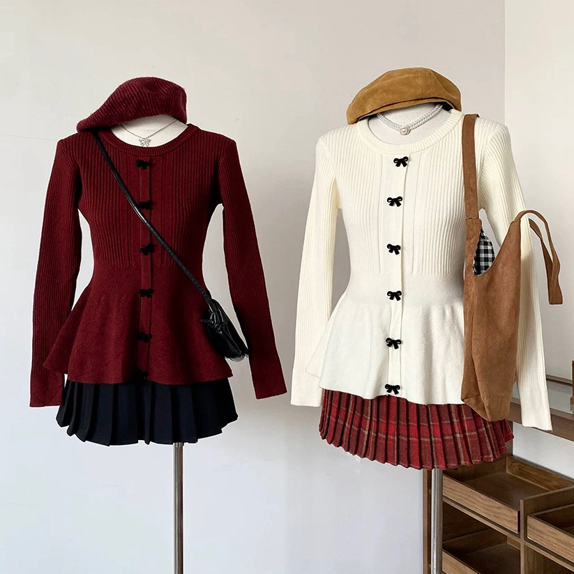 法式蝴蝶结针织衫女冬季新款温柔气质内搭修身收腰打底衫长袖上衣