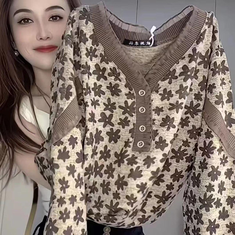 【双面澳绒】时尚气质洋气碎花减龄宽松显瘦百搭印花复古长袖上衣潮
