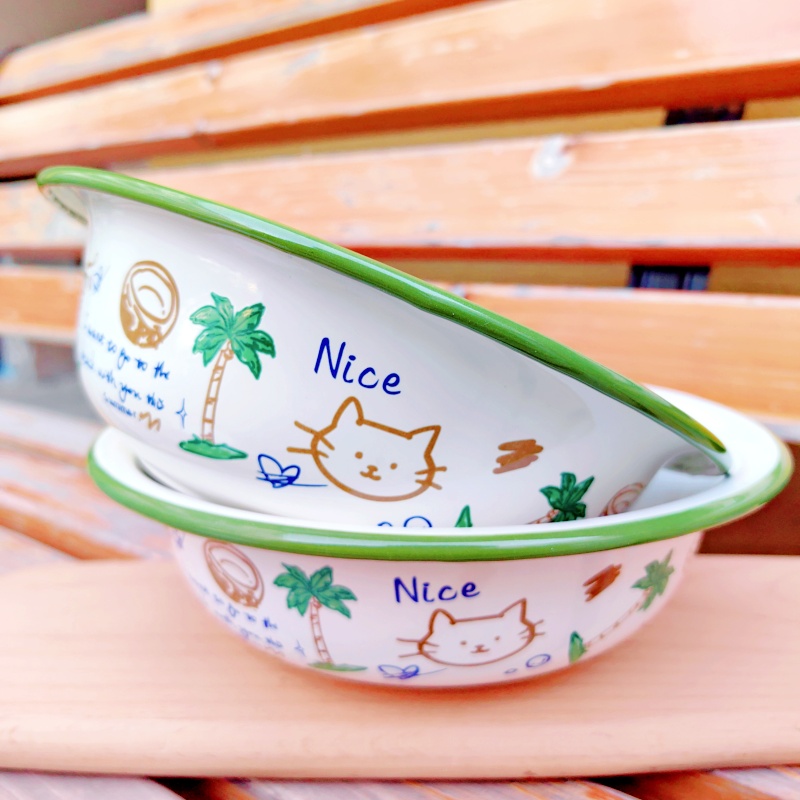 搪瓷盆带盖夏日清爽 加厚吃面盆 沙拉盆 拌菜盆 汤盆釉下彩耐高温