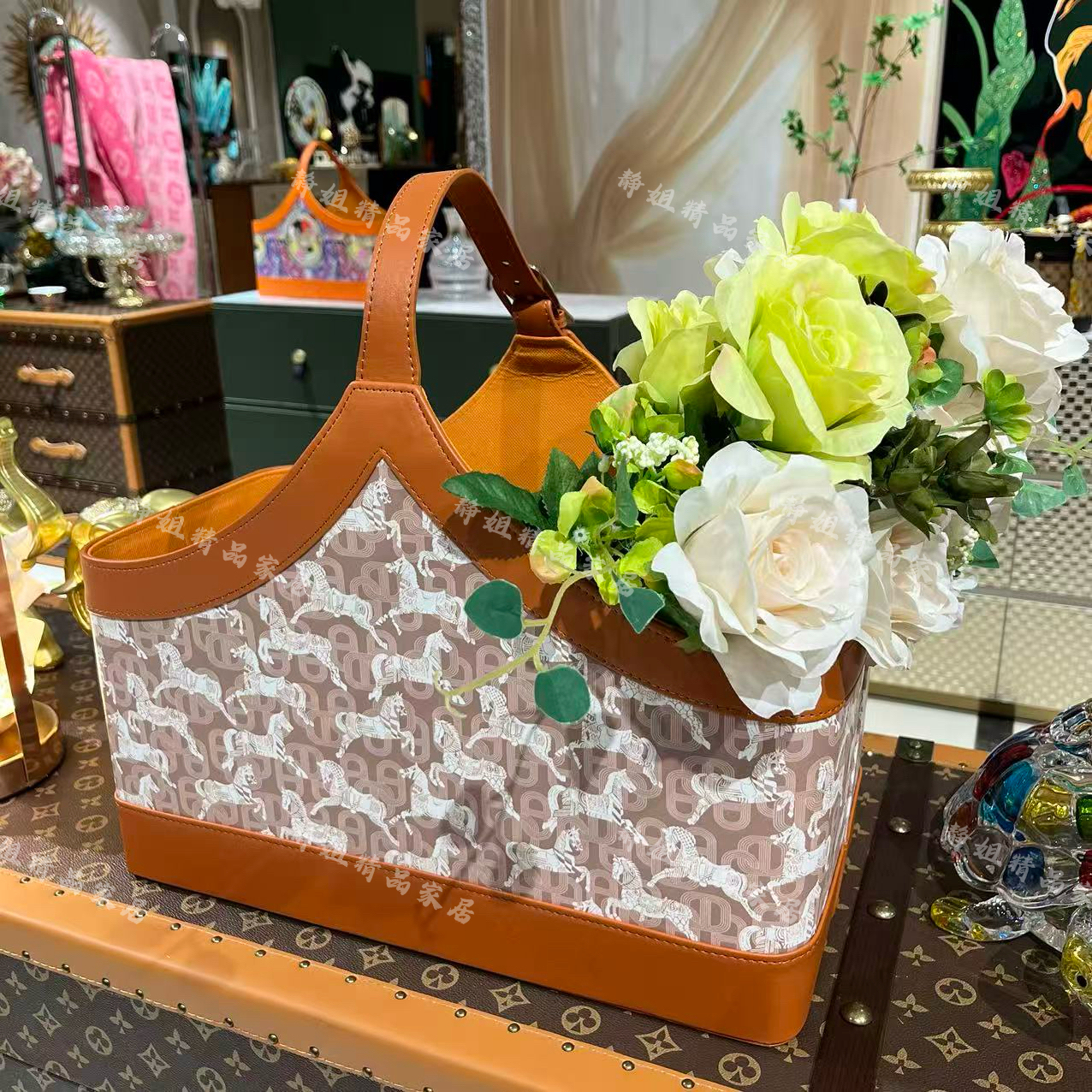 轻奢可调节中古风高级感提花手拎收纳篮多用途