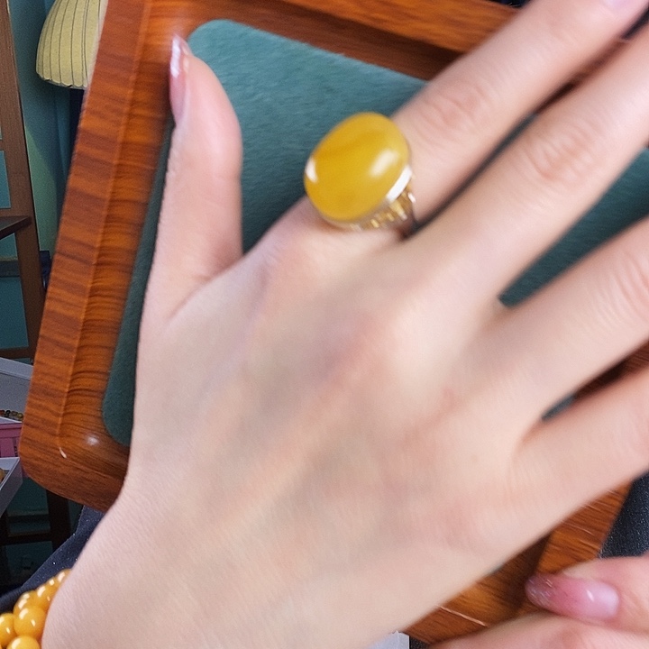 蜜蜡银S925镶嵌戒指戒指