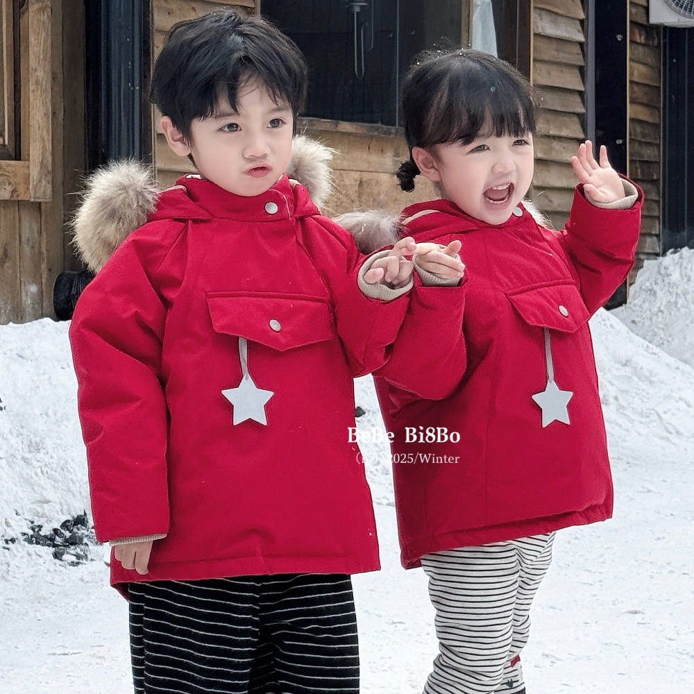 bi8bo2025冬季鲁道夫三防儿童安心绒90绒尖尖帽羽绒服31517