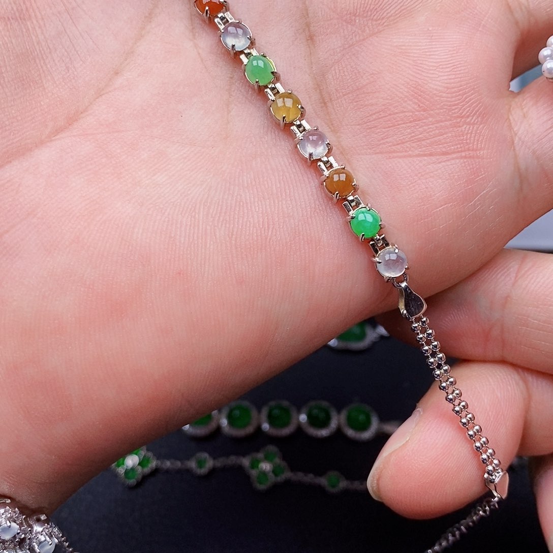 翡翠手链银S925镶嵌豆项链