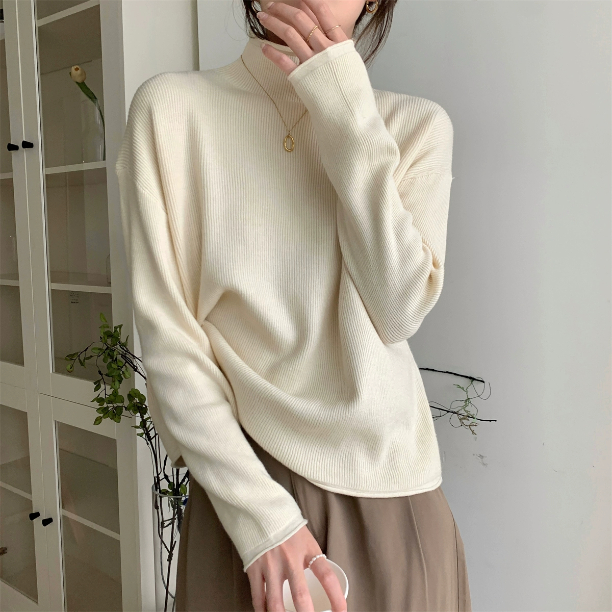 加厚毛衣女秋冬新款宽松显瘦半高领针织长袖立领打底衫女内搭上衣