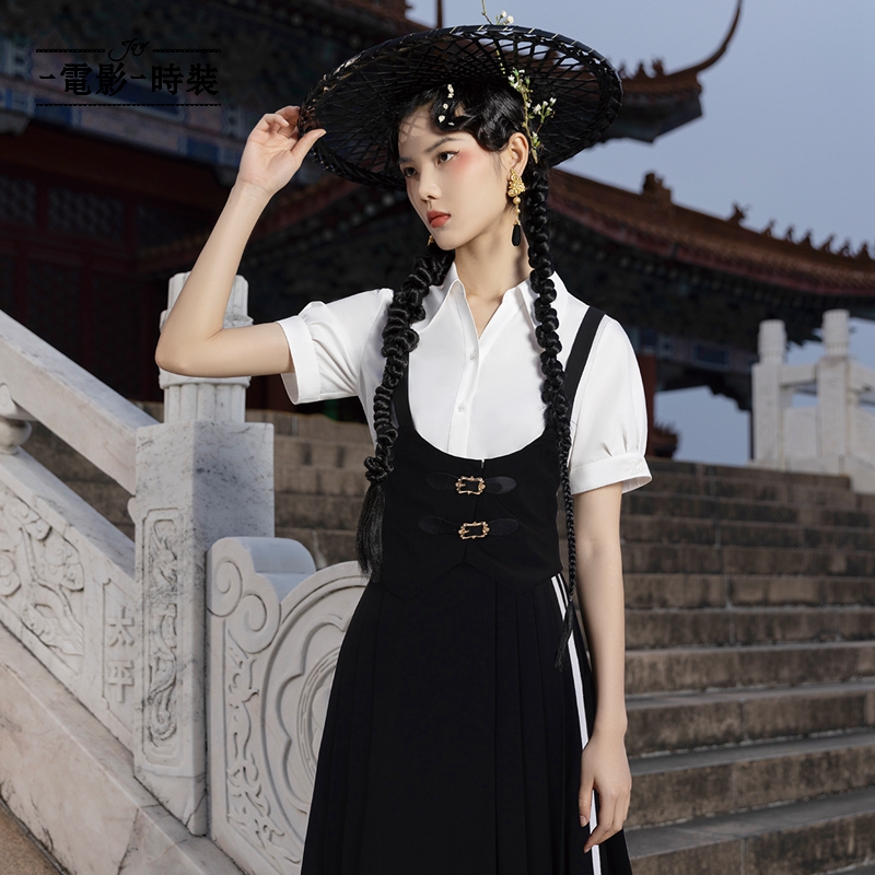 【小余专属】一电影一时装小众百搭翻领假两件短袖衬衫FEIS123601