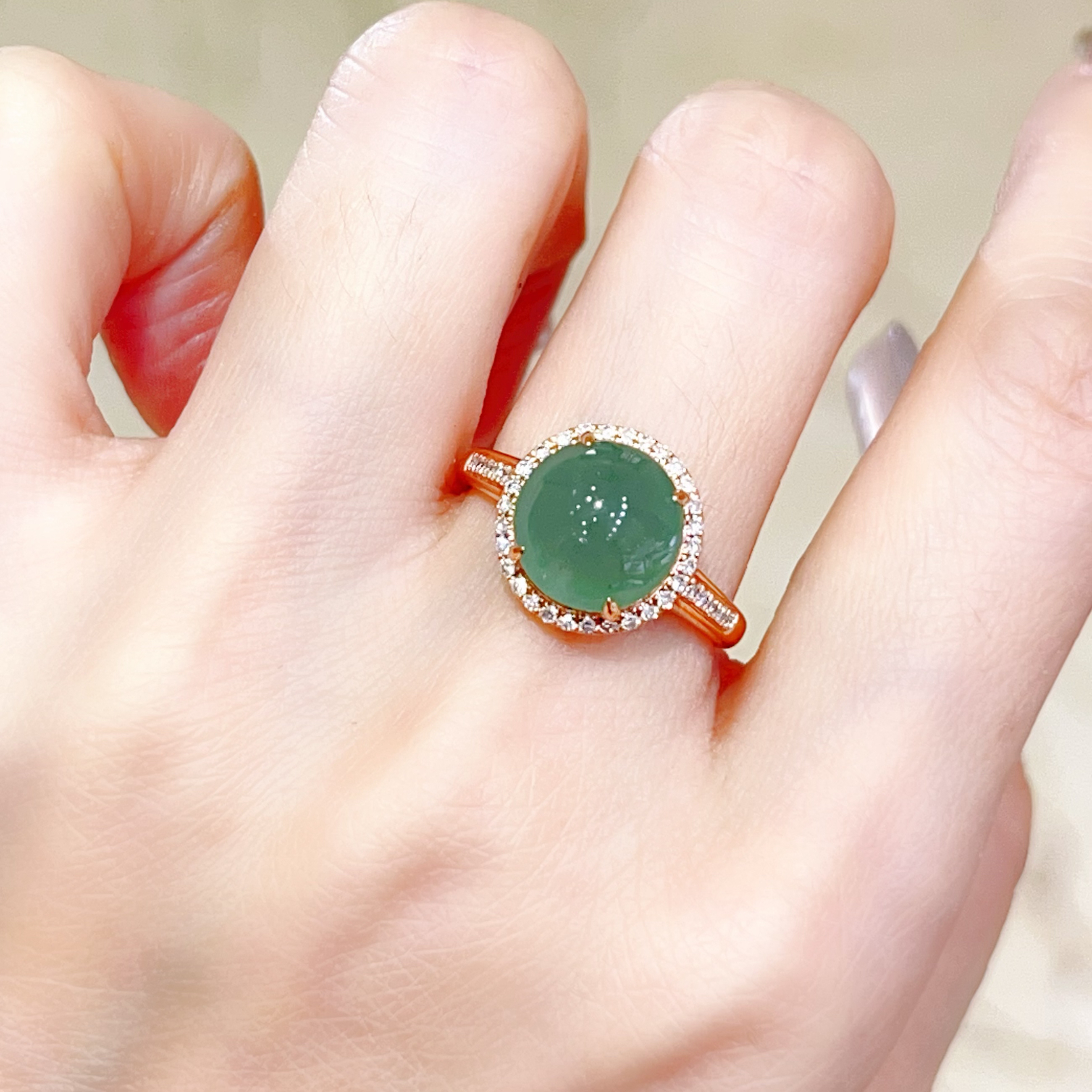 18k玫瑰金翡翠戒指 4200