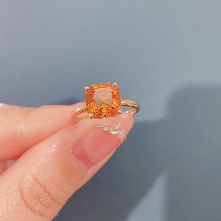 黄晶黄水晶戒指18K金镶嵌