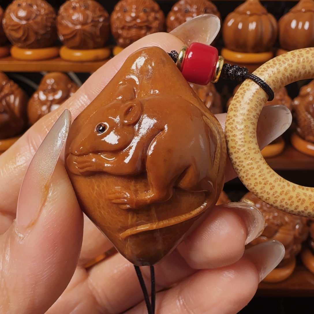 橄榄核把件生肖鼠守护33不送油和刷