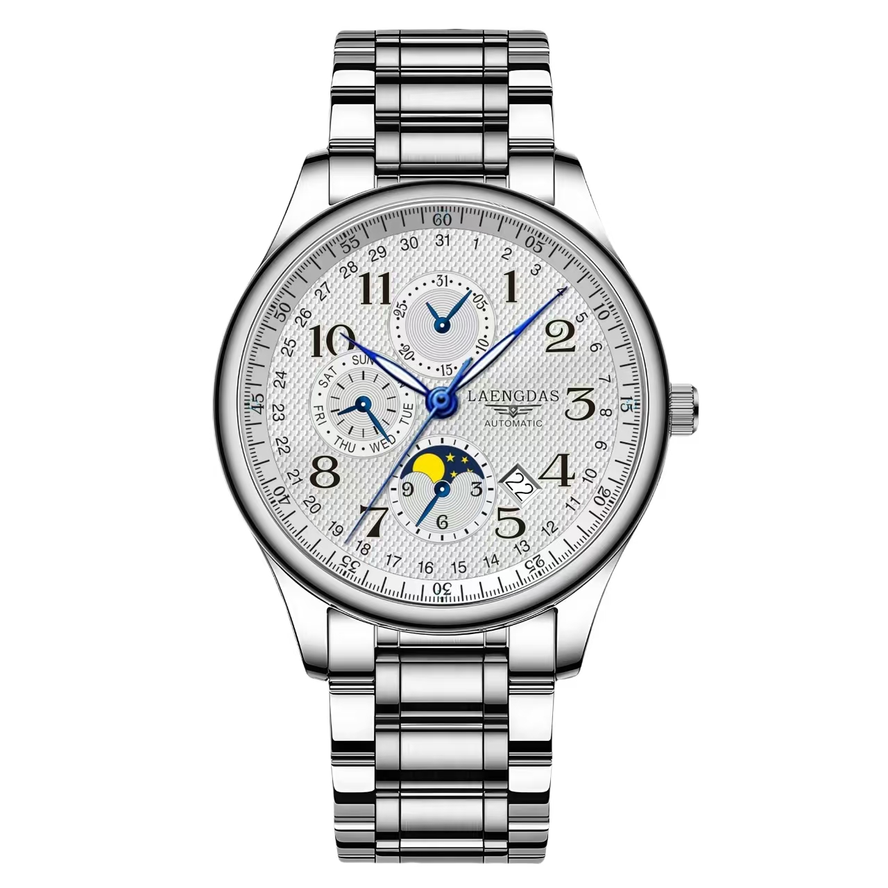 【正品直发】经典名匠八针月相多功能防水商务镂空时手表送黑皮带