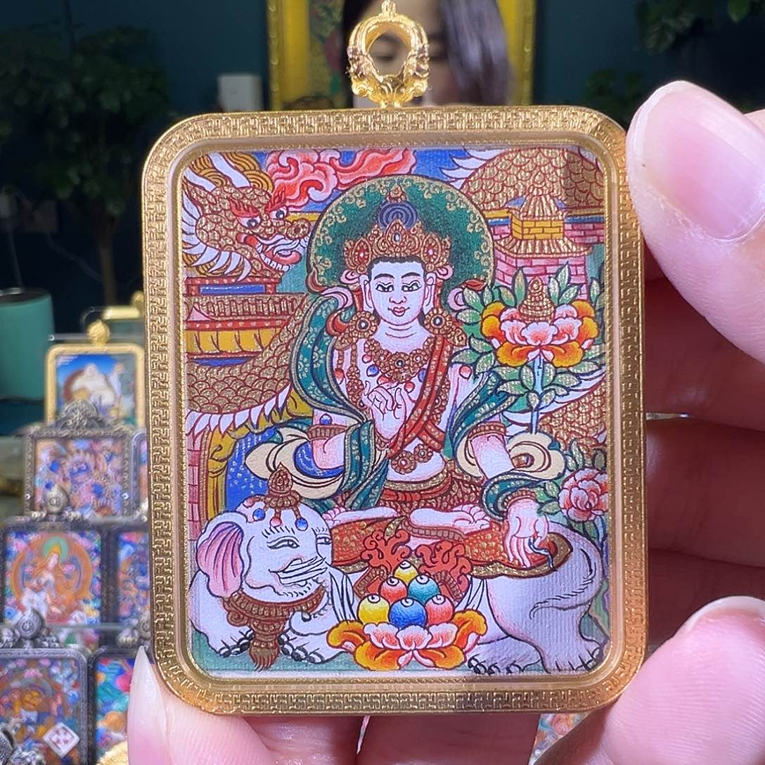 吊坠普贤热贡纯手绘唐卡