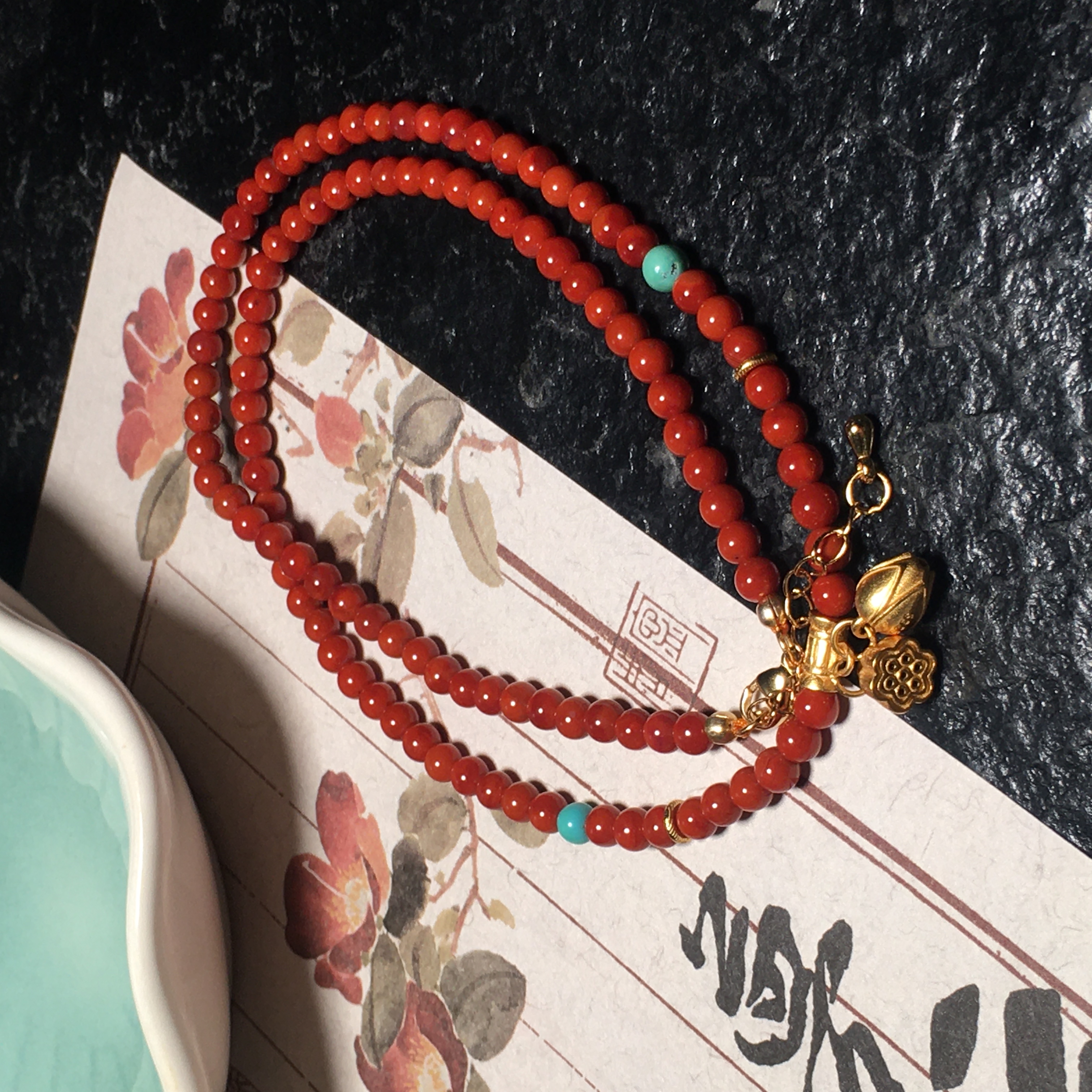 【朱锦南红】新中式原矿南红玛瑙项链国风小米珠满色满肉锁骨链4mm