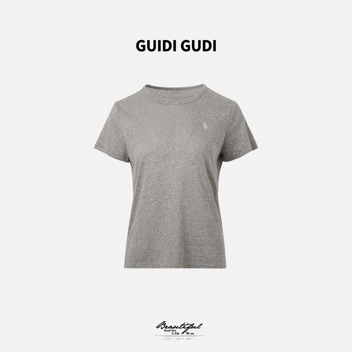 GUIDI GUDI【开心超人】黄加蓝气质重工休闲短袖T恤上衣衣服女装薄