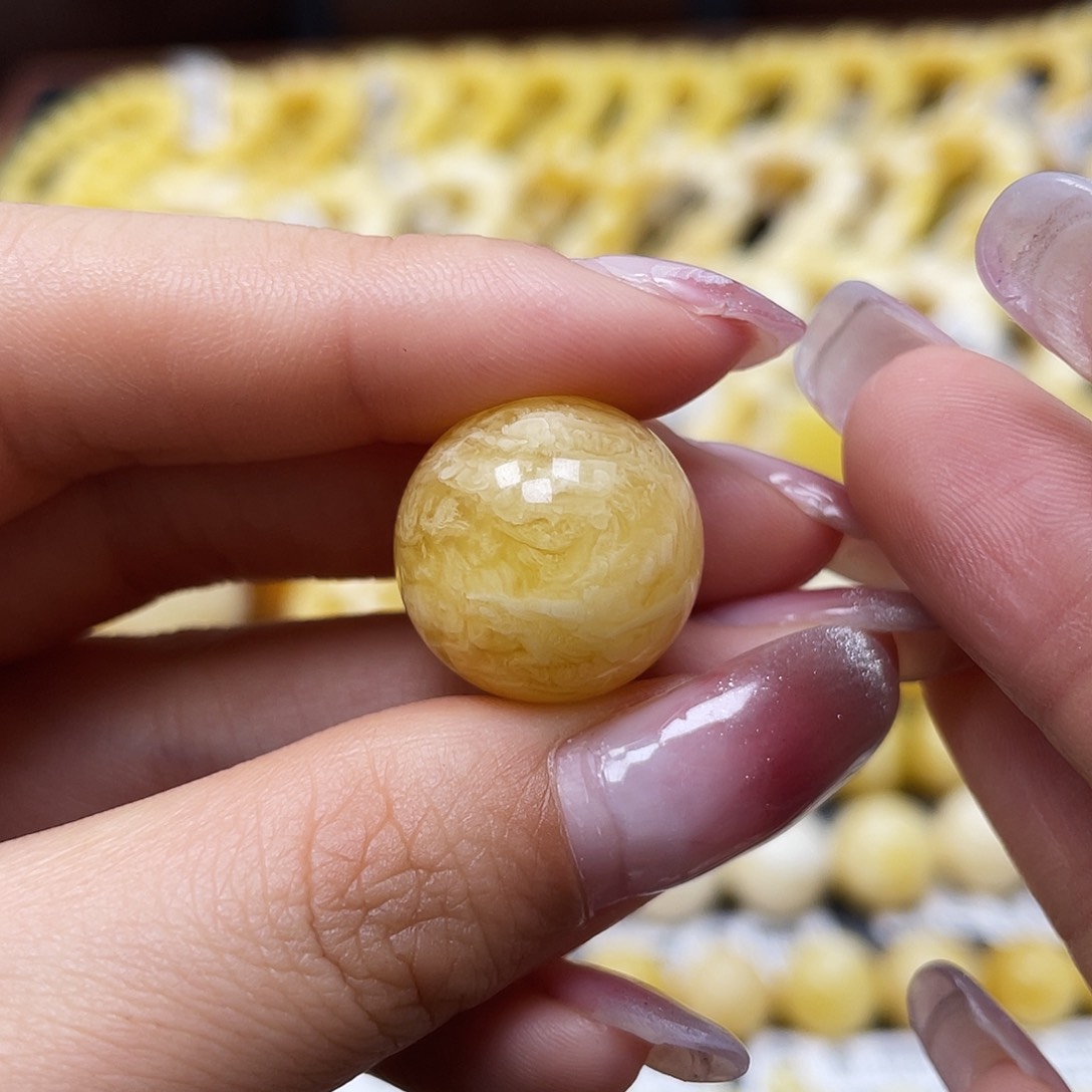 蜜蜡裸石未镶嵌圆珠17.5mm福利花粉