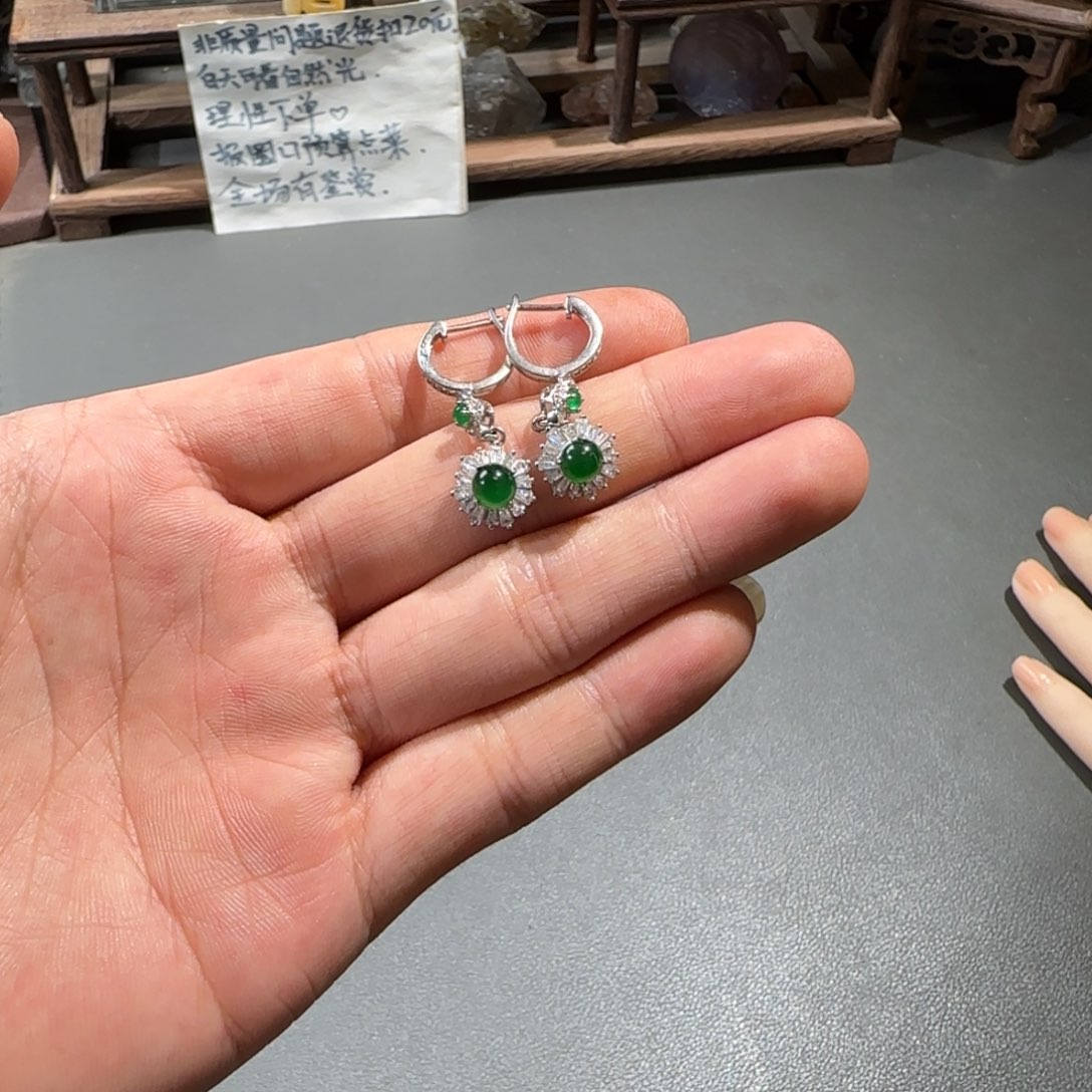 翡翠银S925镶嵌耳饰翡翠危料