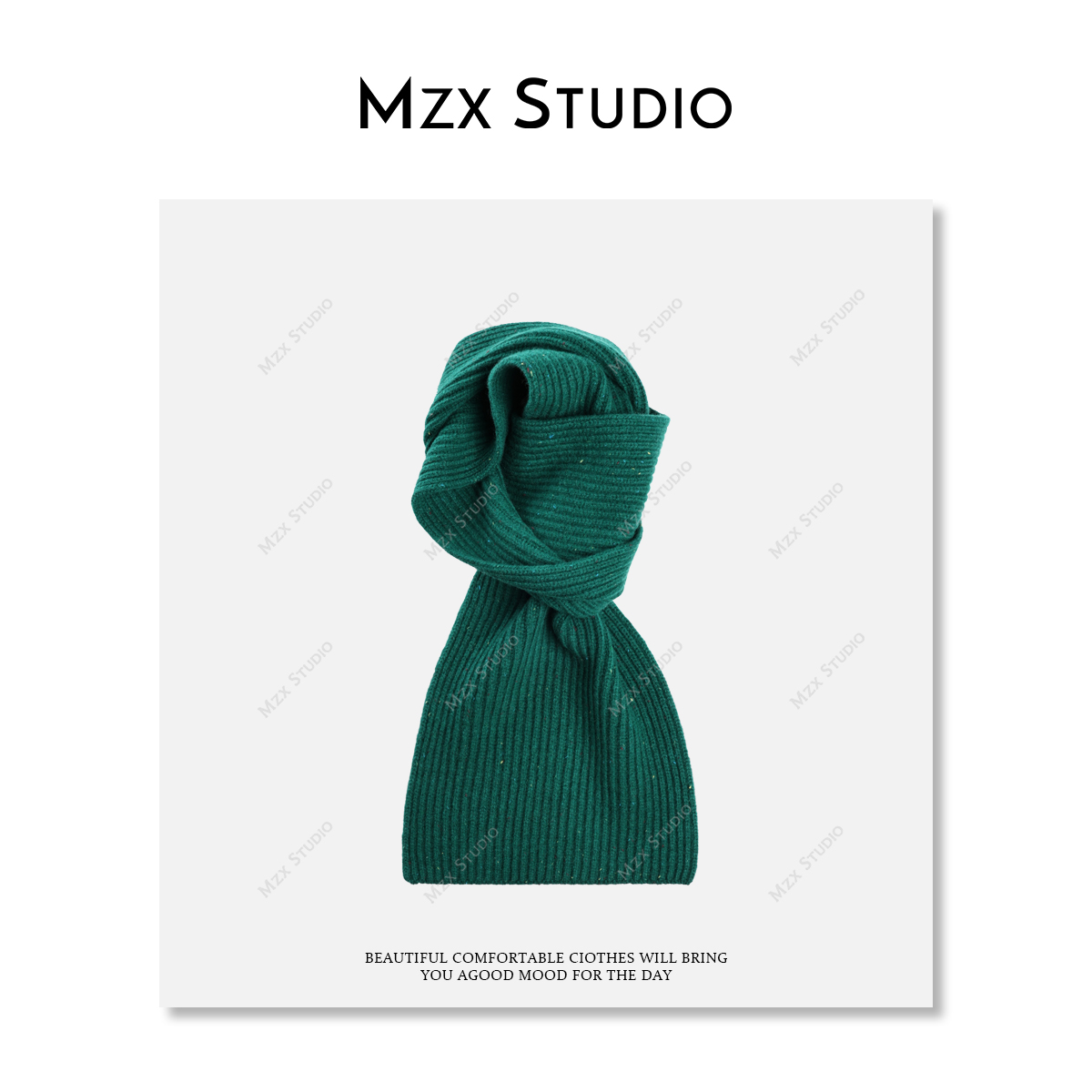 MZX 【100%羊毛】复古绿显白围脖加厚彩点圣诞绿围巾WJ8639-Q
