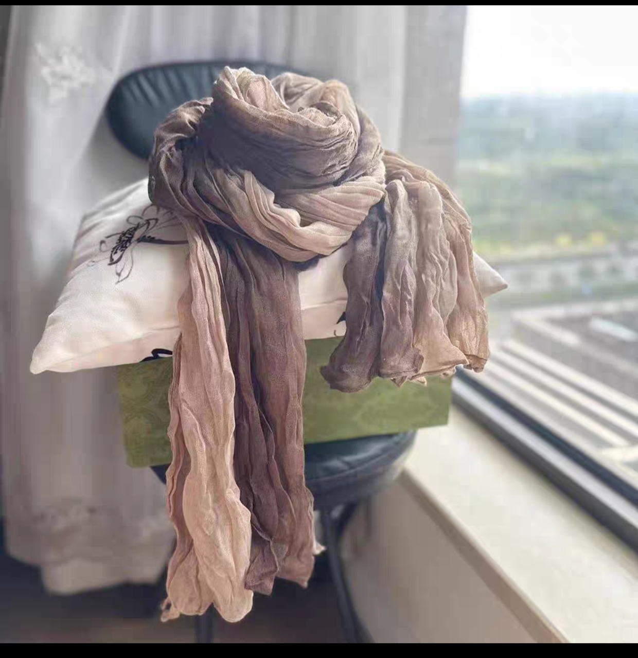 子锦生活馆棉麻复古扎染撞色拼色渐变披肩文艺百搭轻薄棉围脖夏季