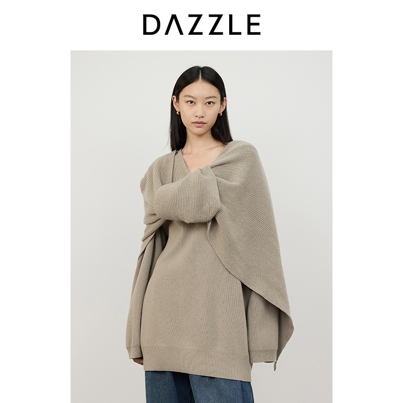 DAZZLE地素 连衣裙2024冬季新款女装围巾长袖毛衫连衣裙2I4E603