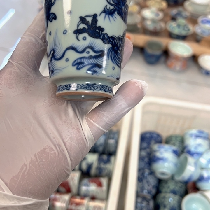 瓷片白青鱼化龙闻香杯主人杯