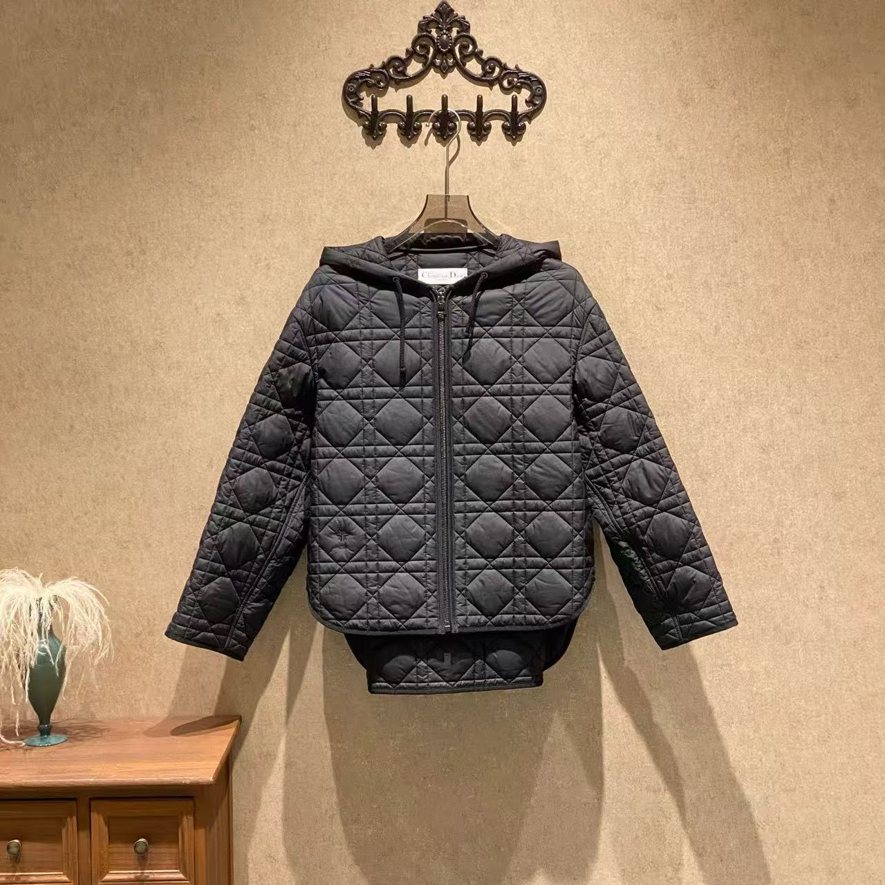 未使用 DIOR/迪奥 Dior 黑色藤格纹连帽棉服/L码/全新带吊/38605