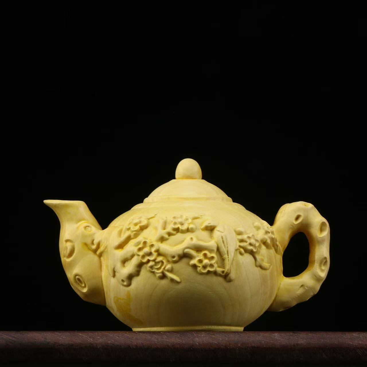 天然黄杨实木雕刻摆件手工雕喜上眉梢把把壶手把件摆件家居装饰品